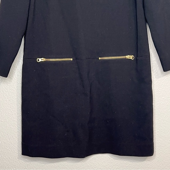 J. Crew Womens Size 4 Black Shift Dress Gold Zip Pockets Faux Leather Arm Patch - Picture 3 of 15